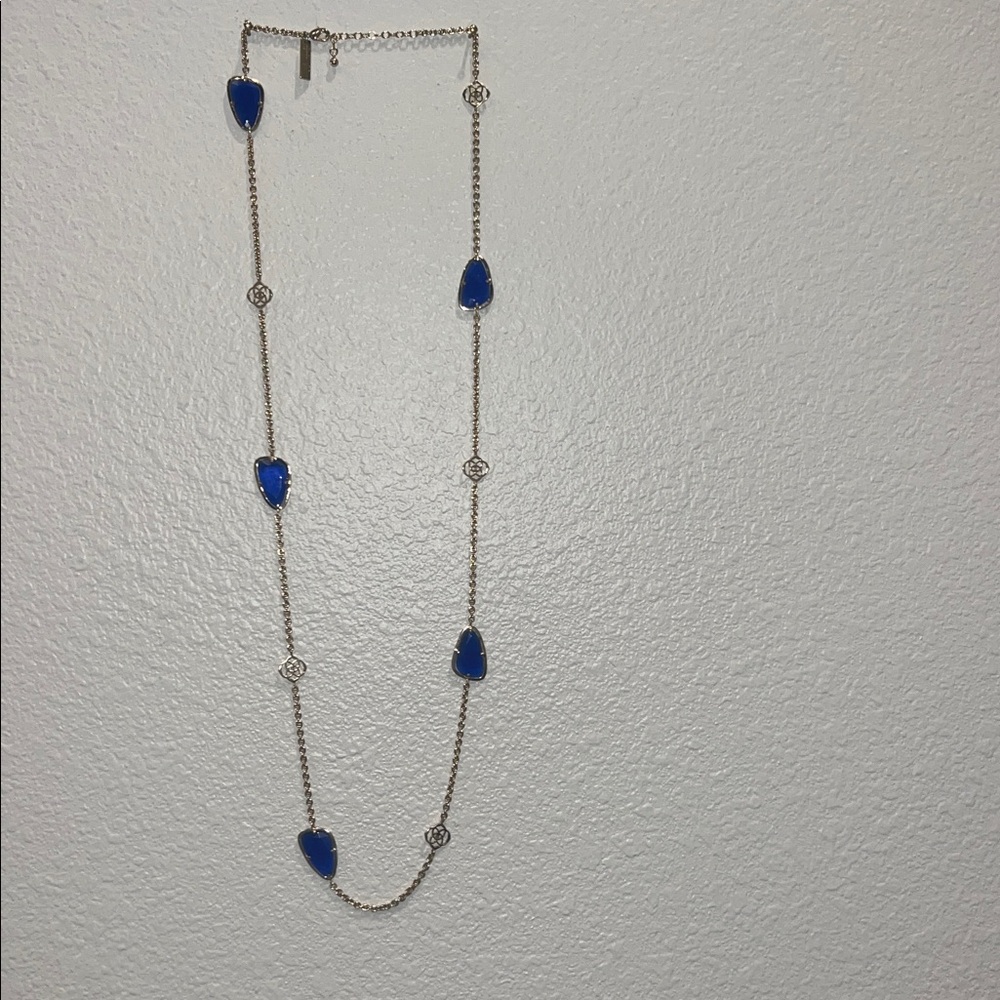Kendra Scott Long Gold Chain Necklace with Blue Stone Charms